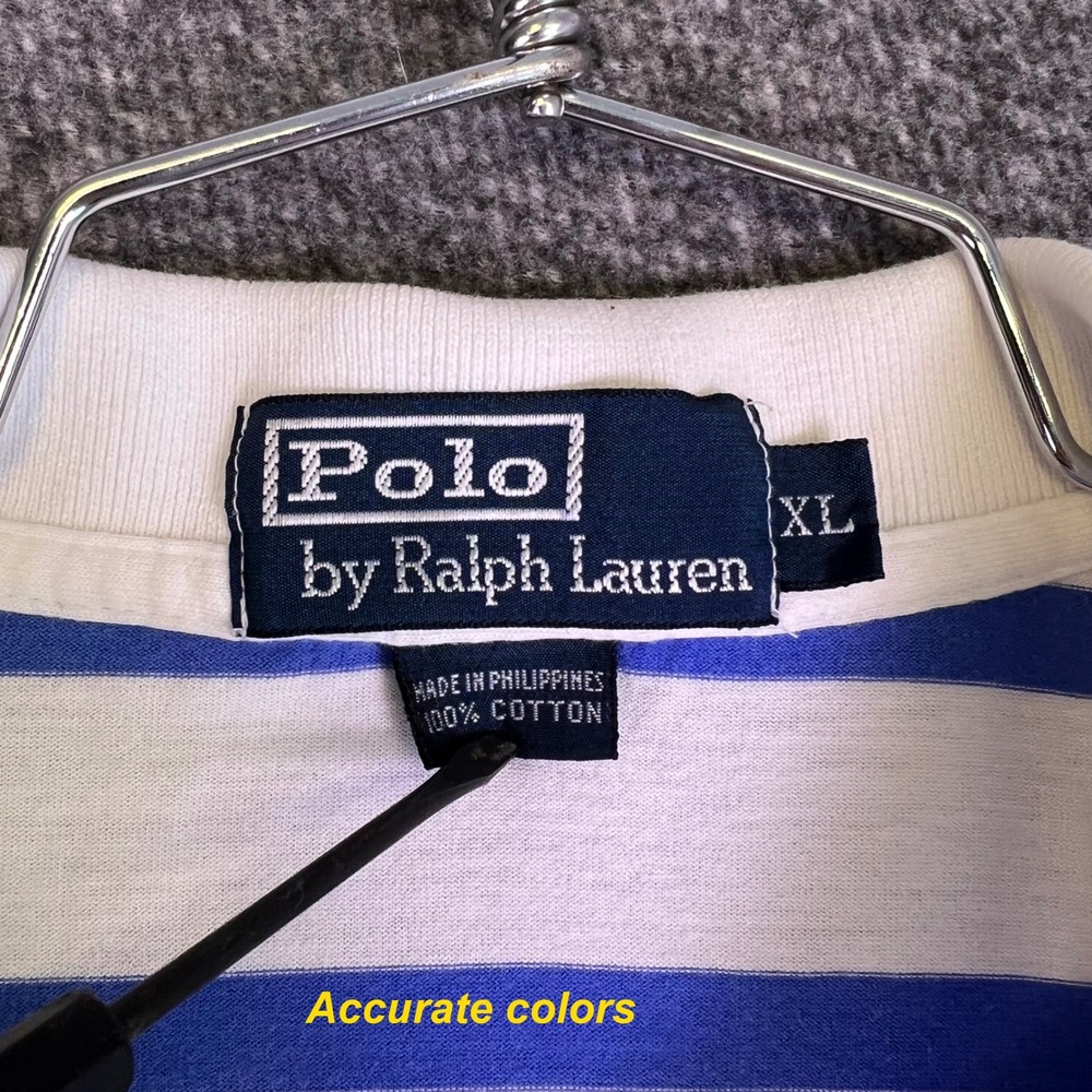 VTG Polo Ralph Lauren Shirt Men XL Striped Short Sleeve Red Pony Logo White Blue - Picture 4 of 16